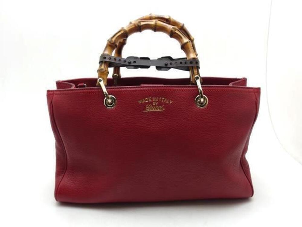 Gucci Bamboo Shopper Tote Red Calfskin